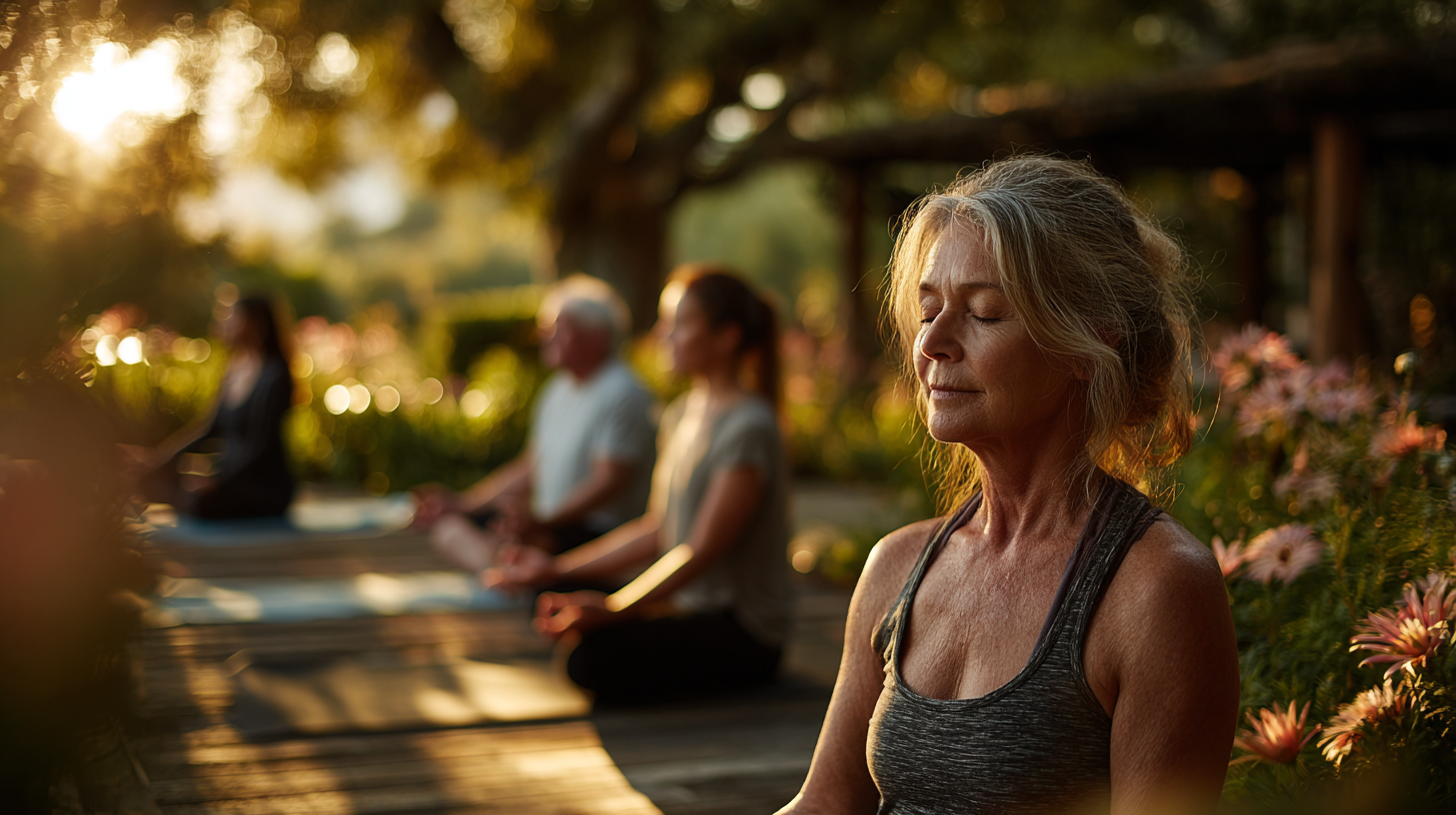 Група старших людей практикує йогу в спокійній атмосфері