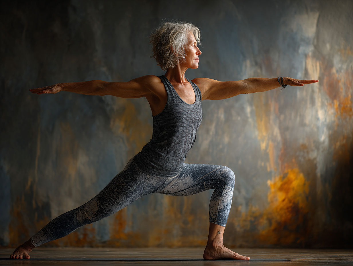 Затишна йога-студія з групою літніх людей, що практикують йогу разом з інструктором